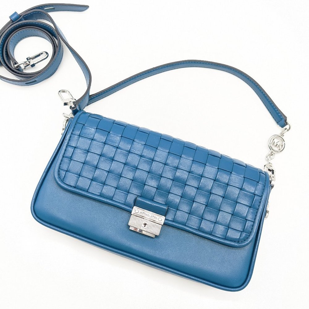 MICHAEL KORS Bradshaw woven leather women's shoulder crossbody bag - BLUE